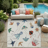 5' X 8' Ivory And Gray Geometric Washable Indoor Outdoor Area Rug
