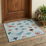 3' X 5' Sky Blue And Gold Geometric Washable Indoor Outdoor Area Rug