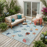 5' X 8' Sky Blue And Gold Geometric Washable Indoor Outdoor Area Rug