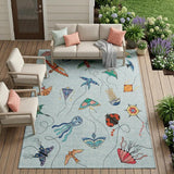 8' X 10' Sky Blue And Gold Geometric Washable Indoor Outdoor Area Rug