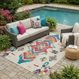 5' X 8' Beige And Ivory Tribal Washable Indoor Outdoor Area Rug