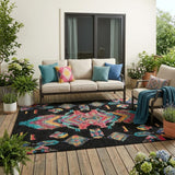 5' X 8' Black And Beige Tribal Washable Indoor Outdoor Area Rug