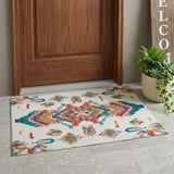 3' X 5' Ivory And Coral Tribal Washable Indoor Outdoor Area Rug