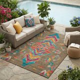 5' X 8' Brown And Ivory Tribal Washable Indoor Outdoor Area Rug