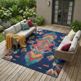 8' X 10' Navy Blue And Green Tribal Washable Indoor Outdoor Area Rug