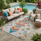 5' X 8' Silver And Ivory Tribal Washable Indoor Outdoor Area Rug