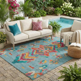 5' X 8' Teal Blue And Ivory Tribal Washable Indoor Outdoor Area Rug