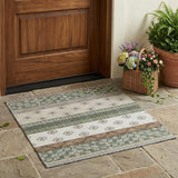 3' X 5' Green And Copper Striped Washable Indoor Outdoor Area Rug
