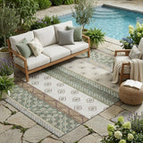 5' X 8' Green And Copper Striped Washable Indoor Outdoor Area Rug
