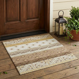 3' X 5' Beige And Brown Striped Washable Indoor Outdoor Area Rug