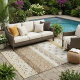 5' X 8' Beige And Brown Striped Washable Indoor Outdoor Area Rug