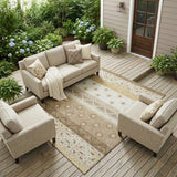 8' X 10' Beige And Brown Striped Washable Indoor Outdoor Area Rug
