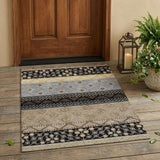 3' X 5' Black And Beige Striped Washable Indoor Outdoor Area Rug