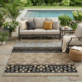 5' X 8' Black And Beige Striped Washable Indoor Outdoor Area Rug