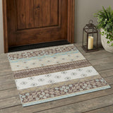 3' X 5' Chocolate And Green Striped Washable Indoor Outdoor Area Rug