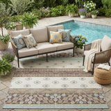 5' X 8' Chocolate And Green Striped Washable Indoor Outdoor Area Rug