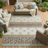 8' X 10' Chocolate And Green Striped Washable Indoor Outdoor Area Rug