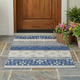 3' X 5' Navy Blue And Copper Striped Washable Indoor Outdoor Area Rug