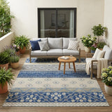 5' X 8' Navy Blue And Copper Striped Washable Indoor Outdoor Area Rug