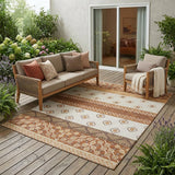5' X 8' Orange And Denim Blue Striped Washable Indoor Outdoor Area Rug