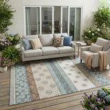 5' X 8' Teal Blue And Beige Striped Washable Indoor Outdoor Area Rug