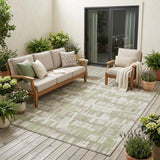 5' X 8' Green And Denim Blue Abstract Washable Indoor Outdoor Area Rug