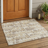 3' X 5' Beige And Taupe Abstract Washable Indoor Outdoor Area Rug