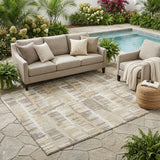 5' X 8' Beige And Taupe Abstract Washable Indoor Outdoor Area Rug