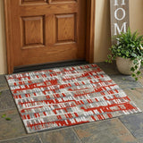3' X 5' Red And Orange Abstract Washable Indoor Outdoor Area Rug
