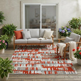 5' X 8' Red And Orange Abstract Washable Indoor Outdoor Area Rug