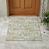 3' X 5' Sky Blue And Beige Abstract Washable Indoor Outdoor Area Rug