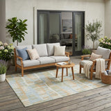 5' X 8' Sky Blue And Beige Abstract Washable Indoor Outdoor Area Rug