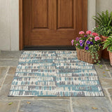3' X 5' Teal Blue And Brown Abstract Washable Indoor Outdoor Area Rug