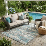 5' X 8' Teal Blue And Brown Abstract Washable Indoor Outdoor Area Rug