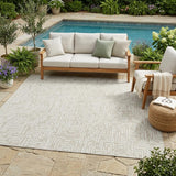 5' X 8' Beige And Blue Geometric Washable Indoor Outdoor Area Rug