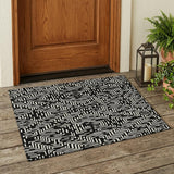 3' X 5' Black And Silver Geometric Washable Indoor Outdoor Area Rug