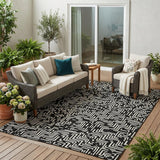 5' X 8' Black And Silver Geometric Washable Indoor Outdoor Area Rug