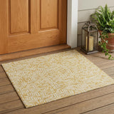 3' X 5' Gold And Brown Geometric Washable Indoor Outdoor Area Rug
