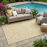 5' X 8' Gold And Brown Geometric Washable Indoor Outdoor Area Rug