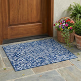 3' X 5' Navy Blue And Beige Geometric Washable Indoor Outdoor Area Rug