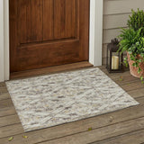 3' X 5' Beige And Sky Blue Geometric Washable Indoor Outdoor Area Rug