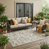 5' X 8' Beige And Sky Blue Geometric Washable Indoor Outdoor Area Rug