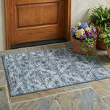 3' X 5' Denim Blue And Ivory Geometric Washable Indoor Outdoor Area Rug