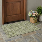 3' X 5' Fern Green And Brown Geometric Washable Indoor Outdoor Area Rug