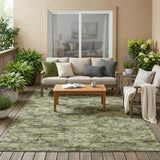 5' X 8' Fern Green And Brown Geometric Washable Indoor Outdoor Area Rug