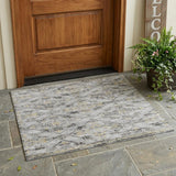 3' X 5' Silver And Ivory Geometric Washable Indoor Outdoor Area Rug