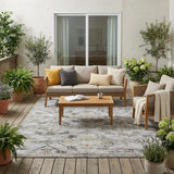 5' X 8' Silver And Ivory Geometric Washable Indoor Outdoor Area Rug
