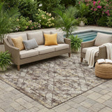5' X 8' Taupe And Ivory Geometric Washable Indoor Outdoor Area Rug
