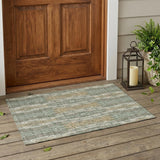 3' X 5' Green And Ivory Geometric Washable Indoor Outdoor Area Rug