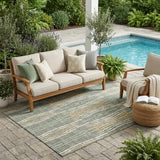 5' X 8' Green And Ivory Abstract Washable Indoor Outdoor Area Rug